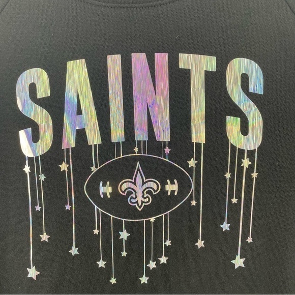 NFL Team Apparel Girls Saints Sweatshirt Black W/Iridescent Logo Tie Waist 7/8 - Picture 3 of 16
